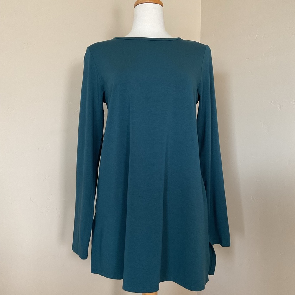 Eileen Fisher Tunic Top Long Sleeve Blue Green Size S